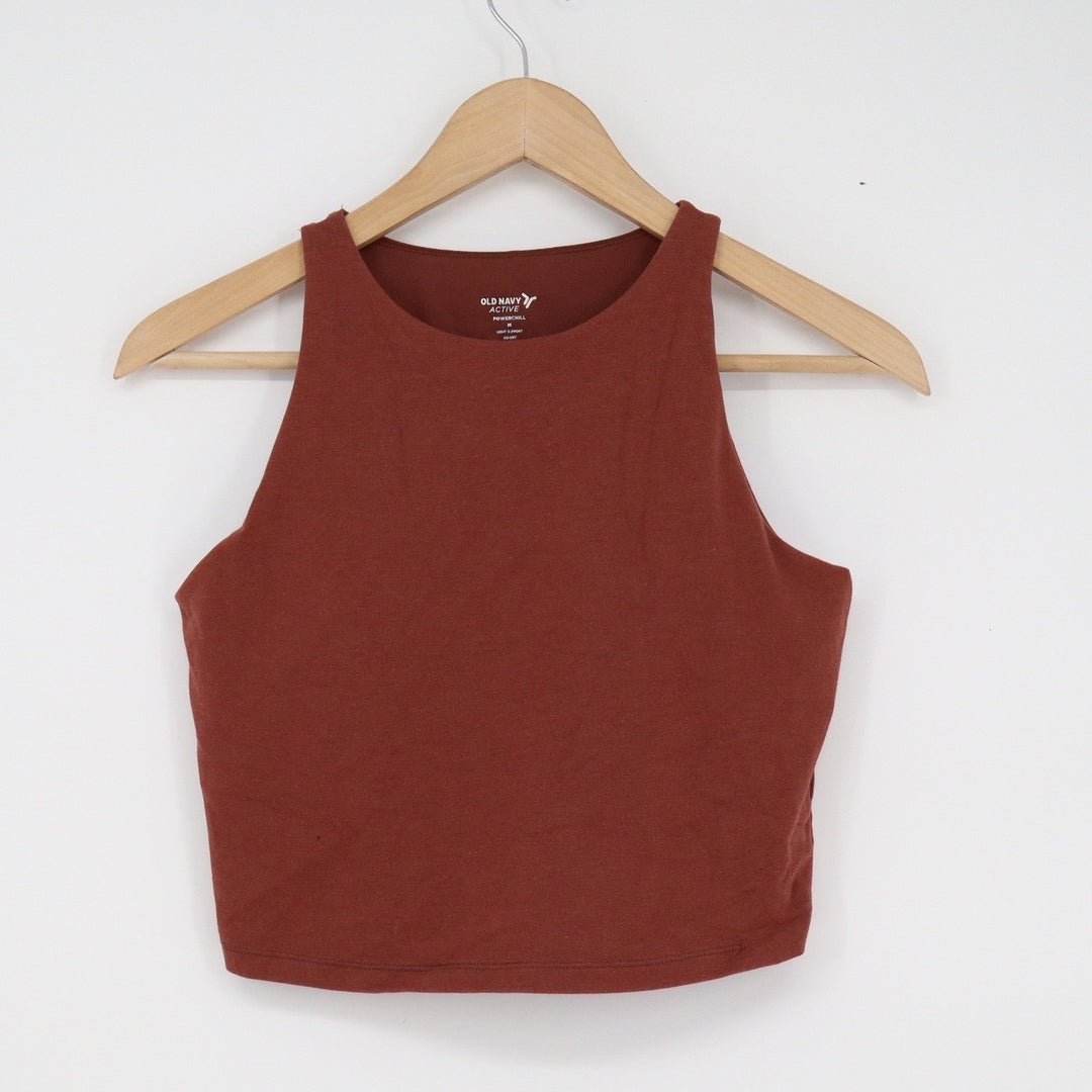 Old Navy Active PowerChill Crop Top Rust Brown Light Support Go-Dry Medium