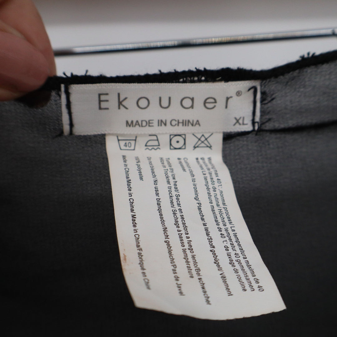 Ekouaer Black Sheer Chiffon Sarong Wrap Swim Cover Up Skirt Tie Front XL