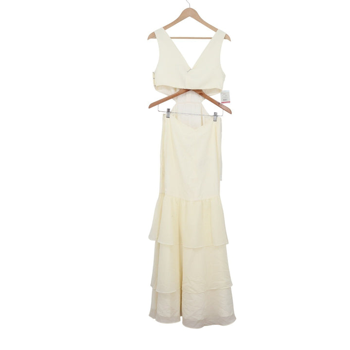 Fame and Partners David's Bridal Cream Georgette Cutout Maxi Dress 8
