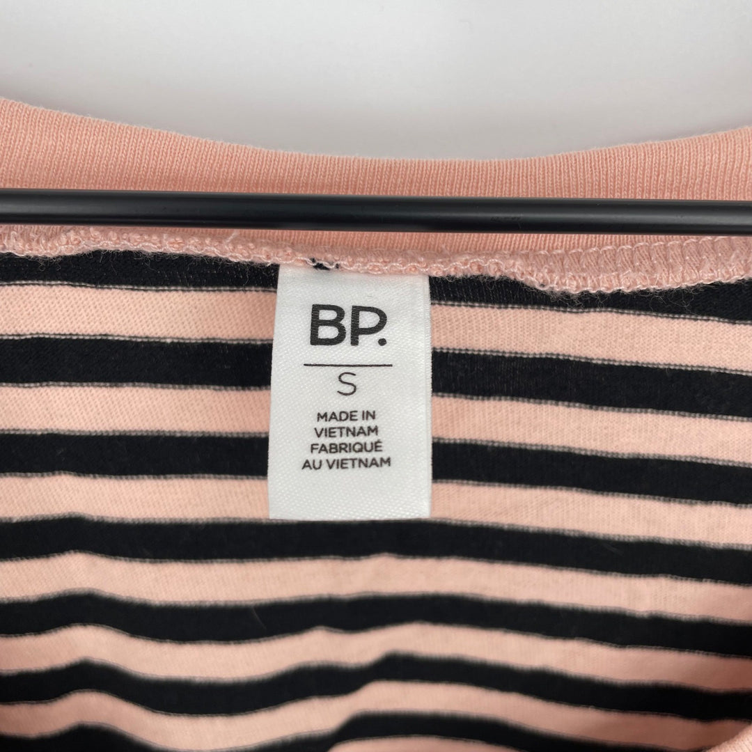 BP. Striped Peplum V Neck T Shirt Top Pink Black Womens Size S