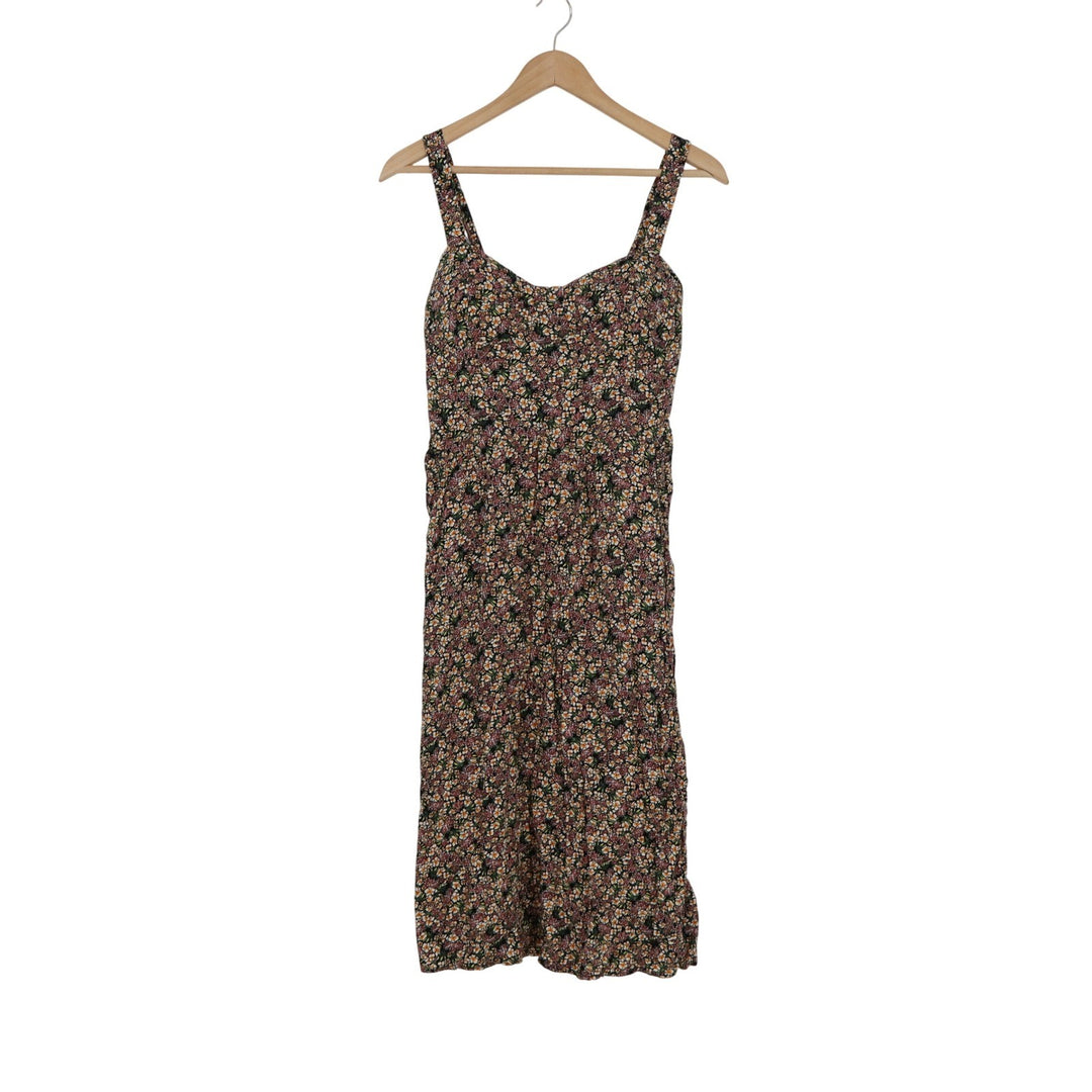 AUW Womens Floral Smocked Back Rayon Sundress Black Orange L