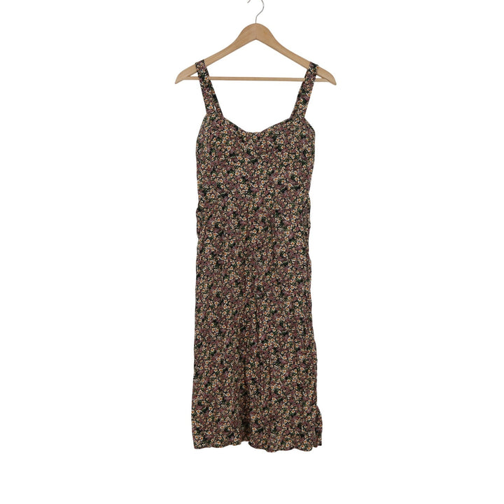 AUW Womens Floral Smocked Back Rayon Sundress Black Orange L