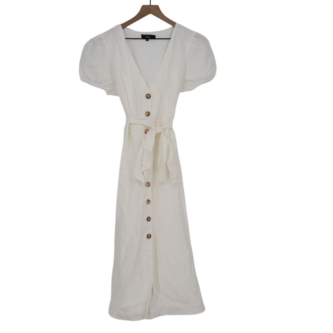Lulus Sicily Sweetheart Midi Dress Womens XL White Button-Front Puff Sleeve