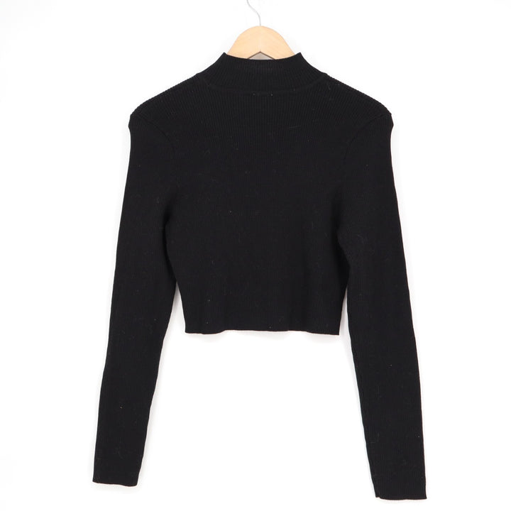 H&M Divided Cropped Sweater Womens Medium Black Ribbed Knit Mock Neck Winter