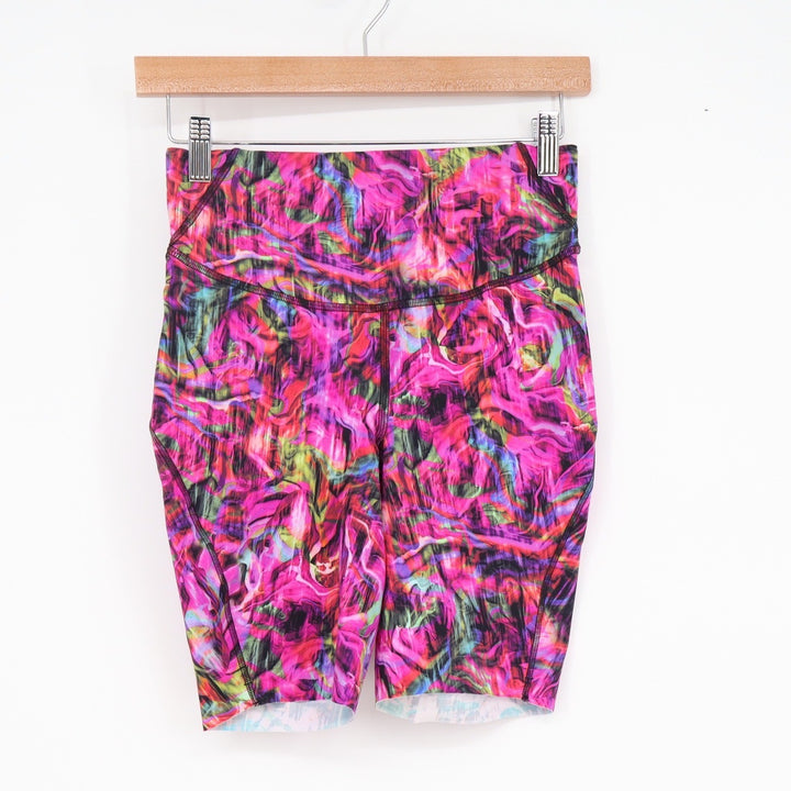 Lululemon Pink Abstract Psychedelic Print High Rise Biker Shorts Size 6 8 Inseam
