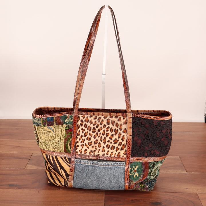 Clever Carriage Company Handbag Women Multicolor Patchwork Leather Trim Tote Bag