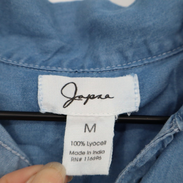 Japna Shirt Dress Women M Blue Denim Short Sleeve Spread Collar Drawstring Waist