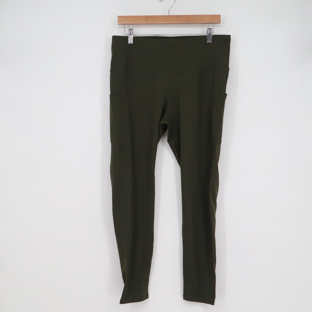 Unbranded Womens XL Olive Green High Waisted Athletic Leggings with Side Pockets