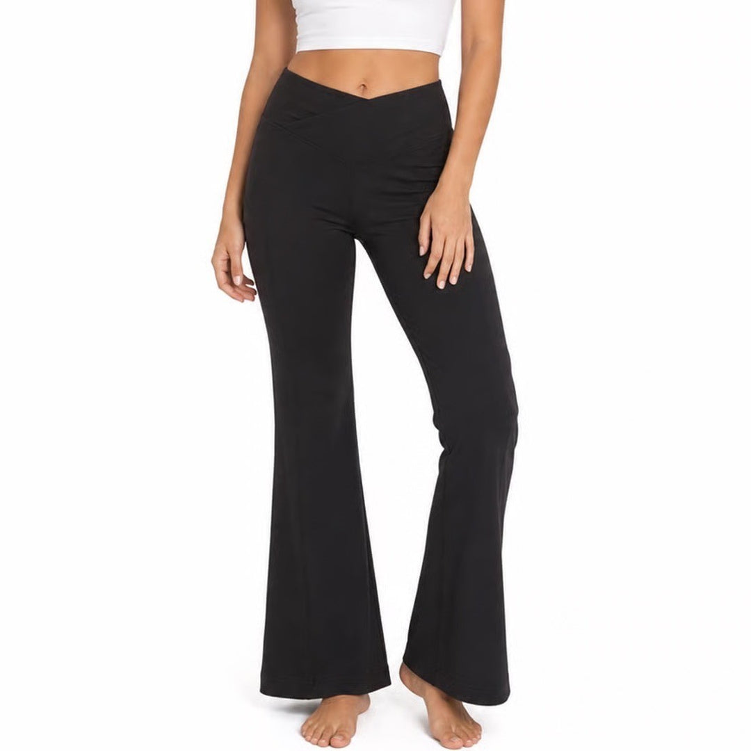 Active Domino Fashion Black Crossover V-Waist Yoga Pants Side Pockets Bootcut