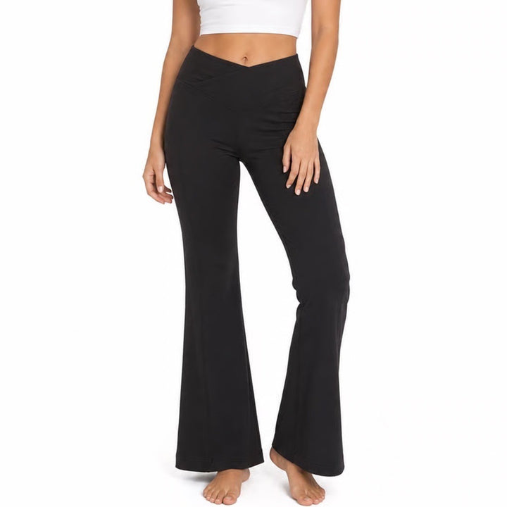 Active Domino Fashion Black Crossover V-Waist Yoga Pants Side Pockets Bootcut