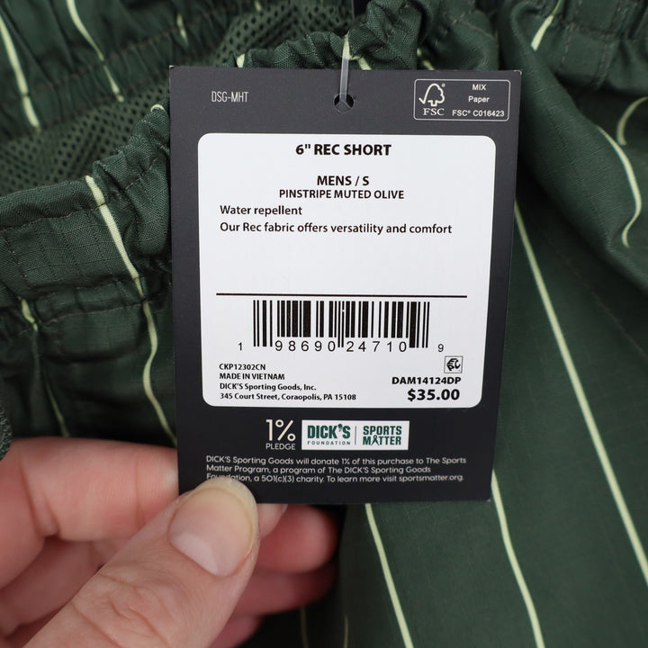 DSG Mens 6" Rec Short Pinstripe Muted Olive Green Water Repellent S
