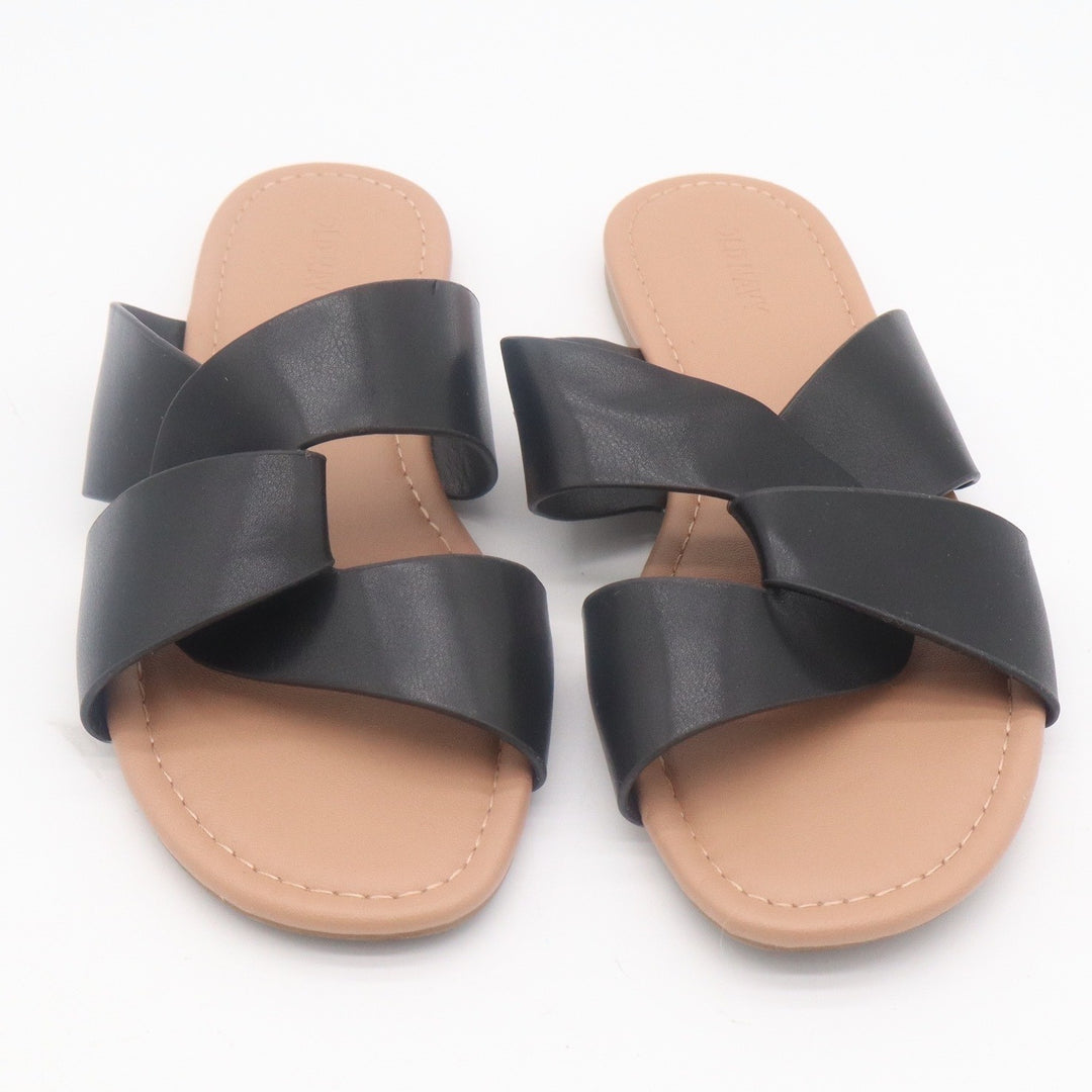 Old Navy Womens Flat Linked SA Slide Sandals Black Jack Faux Leather Size 8