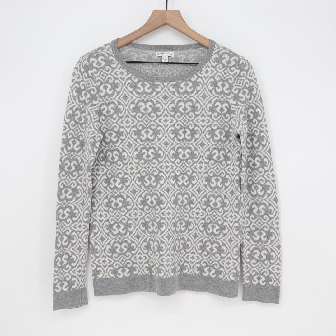 Croft & Barrow Pullover Womens S Geometric Gray White Long Sleeve Excellent