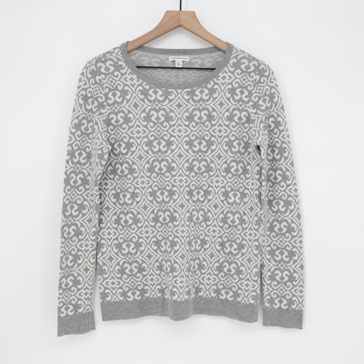 Croft & Barrow Pullover Womens S Geometric Gray White Long Sleeve Excellent