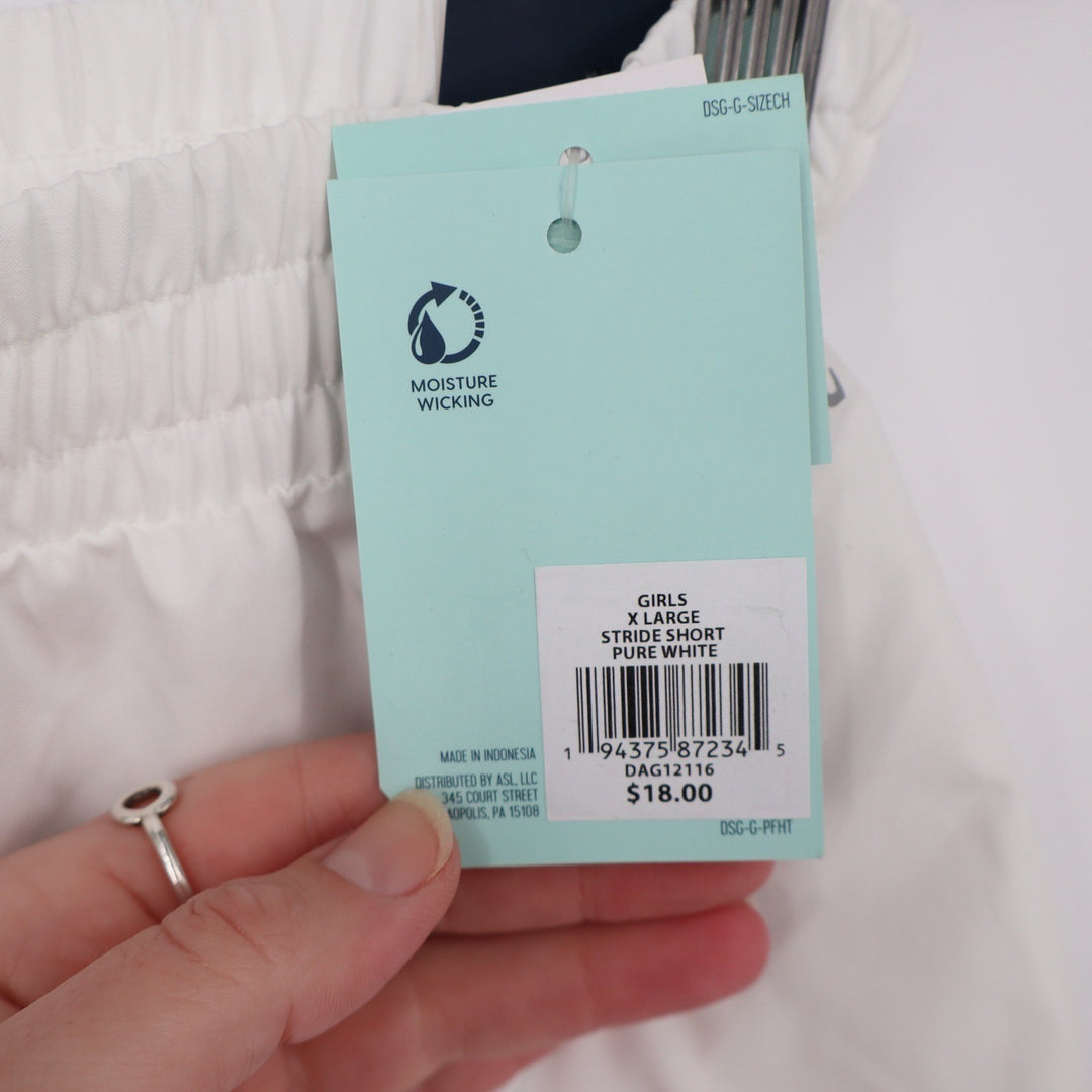 DSG Girls Stride Run Shorts Pure White XL 16 Moisture Wicking