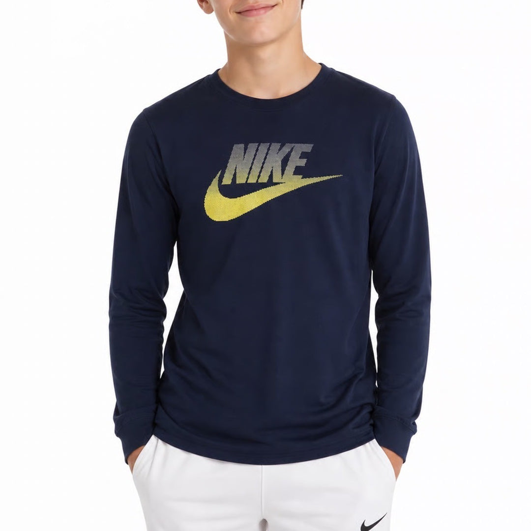 Nike Boys Large Navy Blue Long Sleeve Graphic Swoosh Tri-Blend Tee
