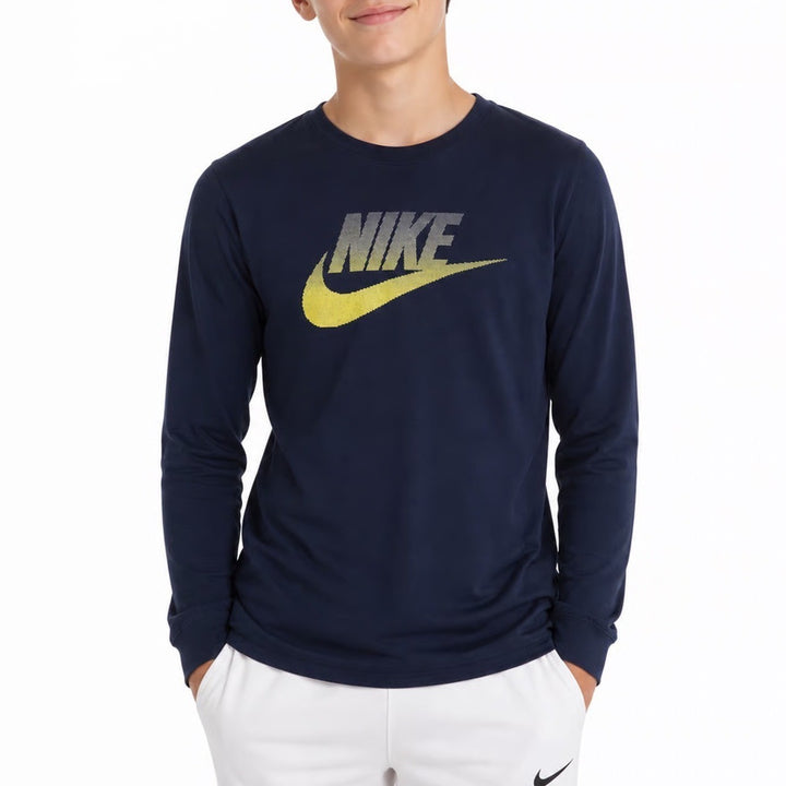 Nike Boys Large Navy Blue Long Sleeve Graphic Swoosh Tri-Blend Tee