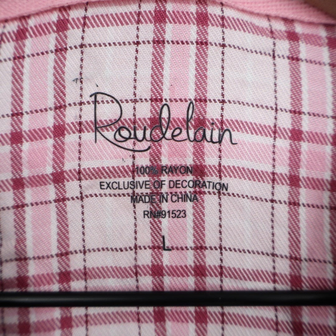 Charter Club Flannel 2-PC Pajamas Set Womens Large Multi Plaid Spread Collar