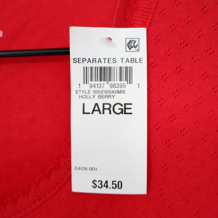 Charter Club Intimates Pajama Shirt Womens L Red Cotton Scoop Neck Long Sleeve