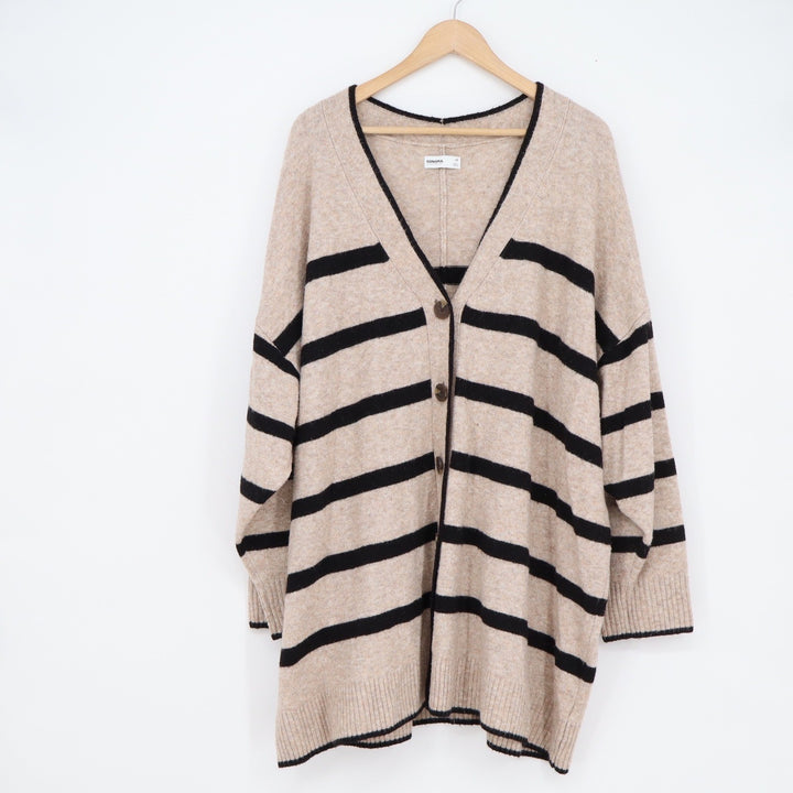 Sonoma Goods For Life Striped V-Neck Cardigan Sweater Beige Black Womens 2X