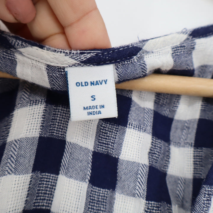 Old Navy Navy Blue Gingham Wrap Midi Dress Flutter Sleeve Tiered Cotton Small