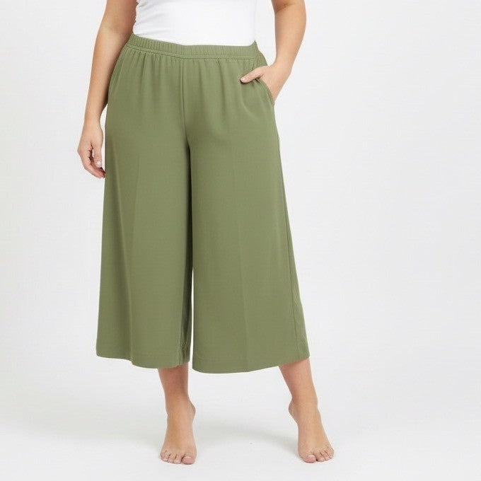 J. Crew Crepe Pants Women's 22 Olive Green Slash Pockets Elastic Waist Wide Leg