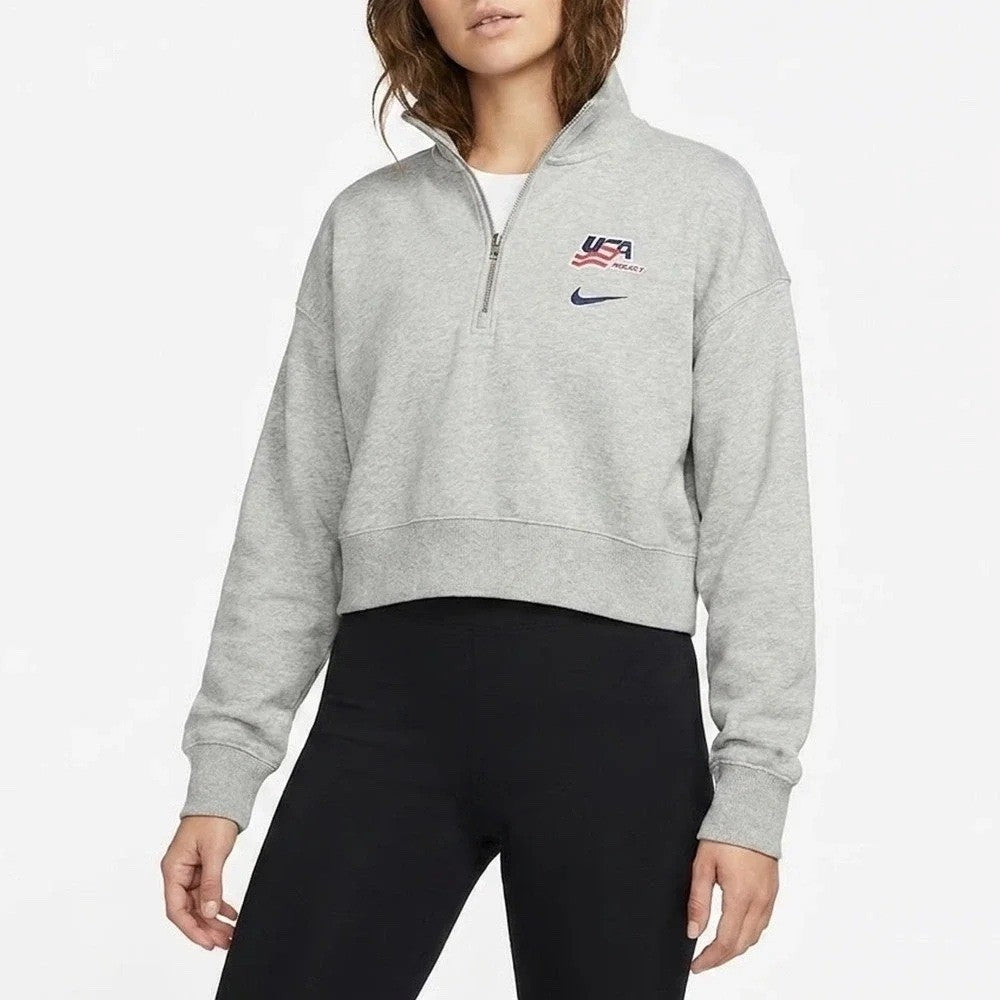 Nike Womens Phoenix Crop Quarter Zip USA Hockey Sweatshirt Grey XL
