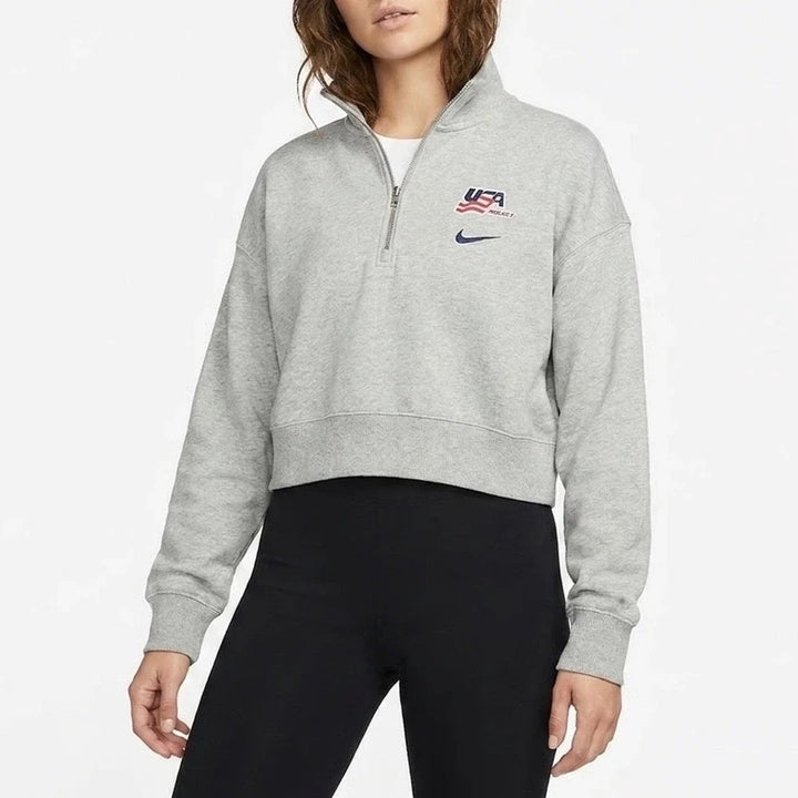 Nike Womens Phoenix Crop Quarter Zip USA Hockey Sweatshirt Grey XL