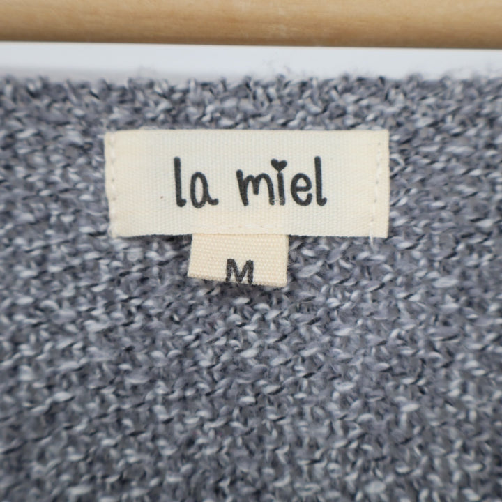La Miel Sweater Womens Medium Gray Knit Ribbed High Low Hem Long Sleeve Pullover