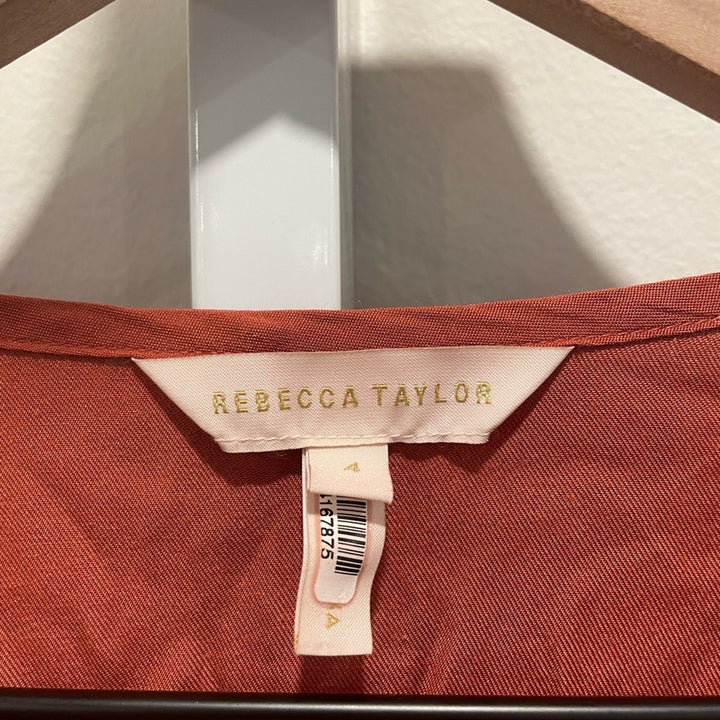 Rebecca Taylor NYC Brick Embroidered Silk Top Size 4