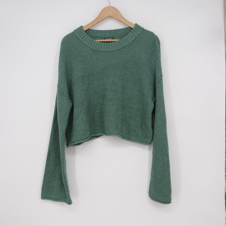 Wild Fable Sage Green Cropped Shaker Knit Sweater Womens Large
