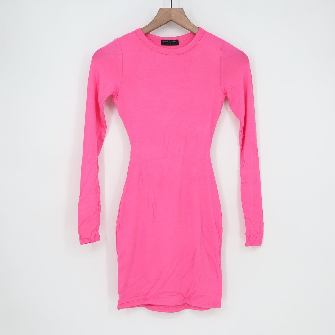 Naked Wardrobe Hot Pink Long Sleeve Bodycon Mini Dress Small