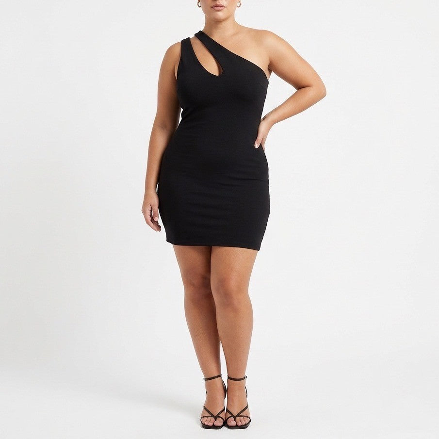 Naked Wardrobe Womens One Shoulder Asymmetric Mini Bodycon Dress Black XL