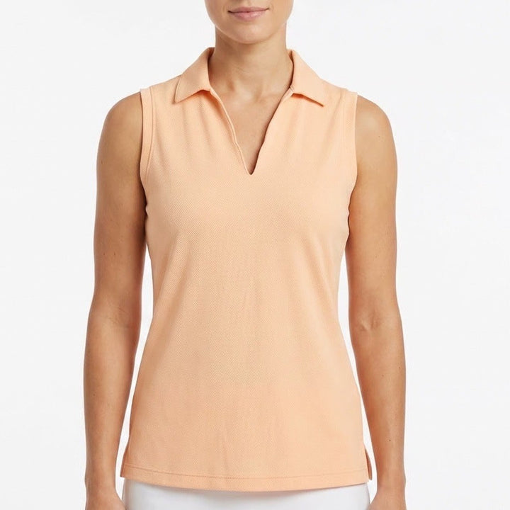 Walter Hagen Clubhouse Scallop Sleeveless Polo Shirt Peach Fuzz Womens XS New