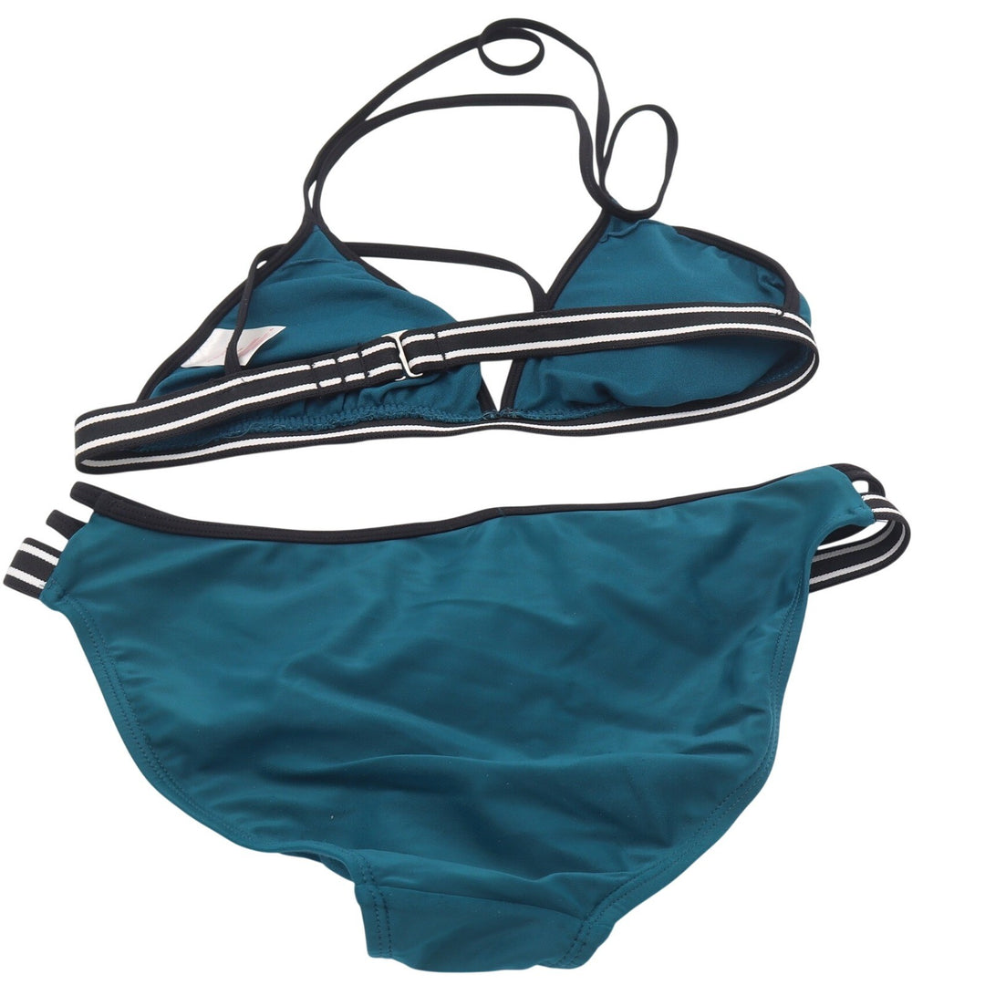 Xhilaration Teal Green Striped Trim Triangle Bikini Set Medium
