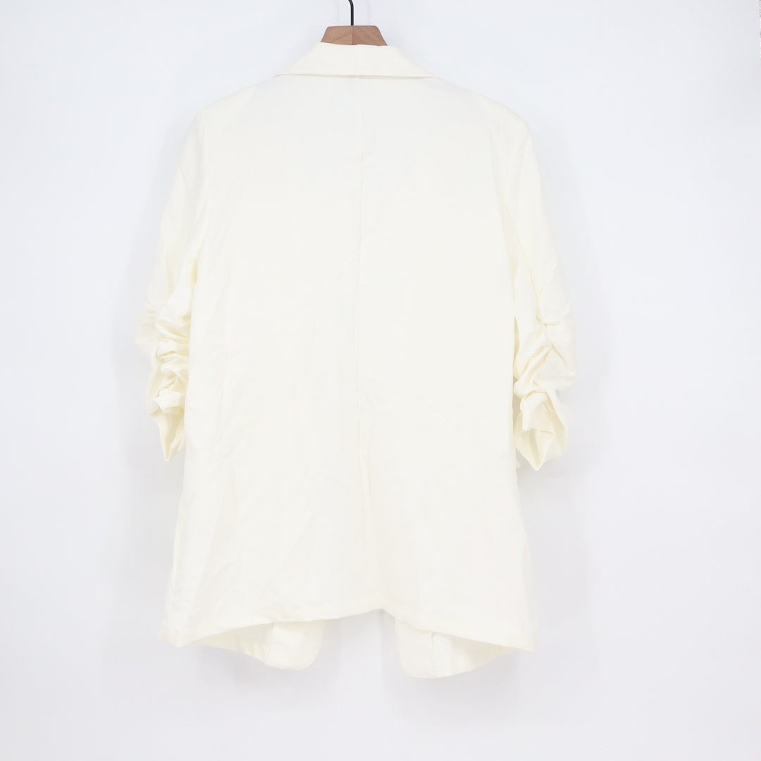 SHEIN Womens Cream Ruched 3/4 Sleeve Open Front Shawl Collar Blazer Large