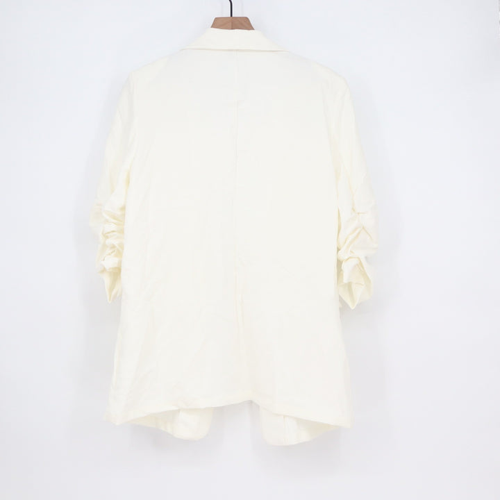 SHEIN Womens Cream Ruched 3/4 Sleeve Open Front Shawl Collar Blazer Large