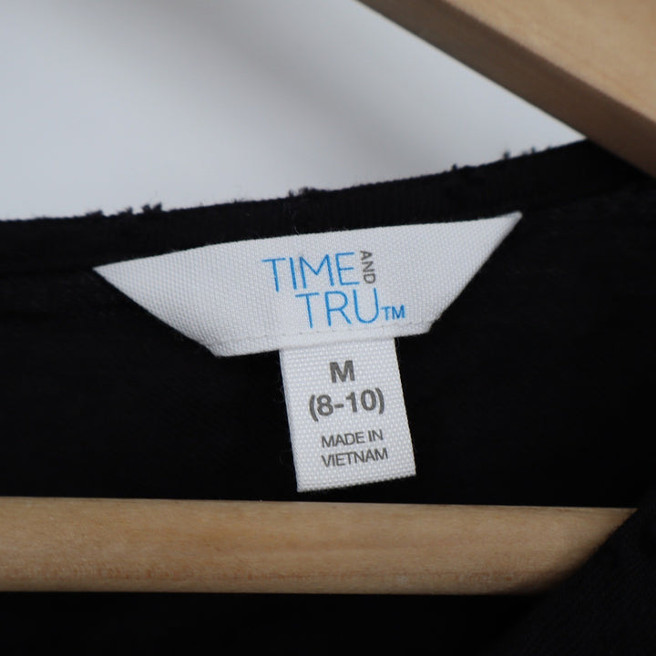 Time and Tru Womens Black Swiss Dot Peplum Top 3/4 Puff Sleeve Size M 8-10 NEW