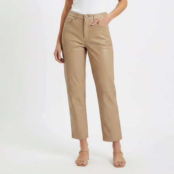 Wilfred Melina High Waisted Vegan Faux Leather Straight Leg Pants Beige Tan 4