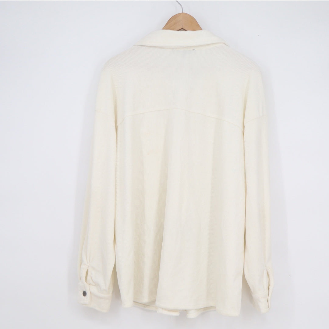 Fred David Ivory Ribbed Button Down Shacket Plus Size 2X XXL Cream Long Sleeve