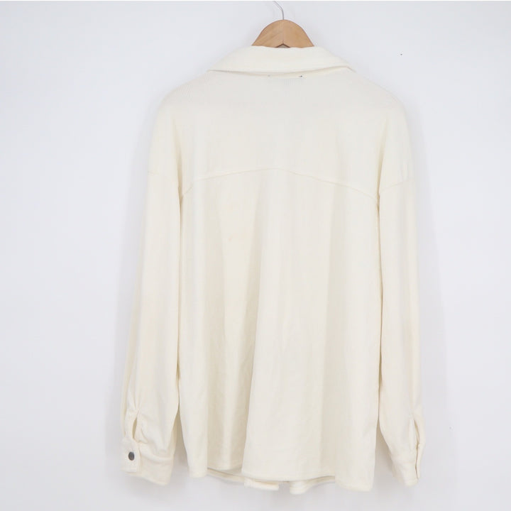 Fred David Ivory Ribbed Button Down Shacket Plus Size 2X XXL Cream Long Sleeve