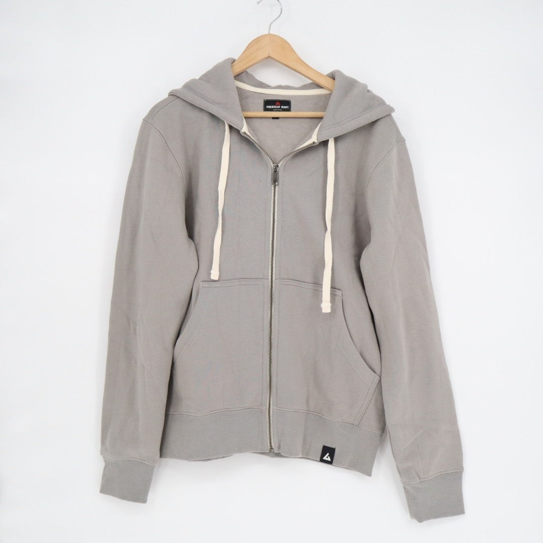 American Giant Hoodie Mens Small Gray Logo Fleece Lined Cotton Kangaroo Pocket