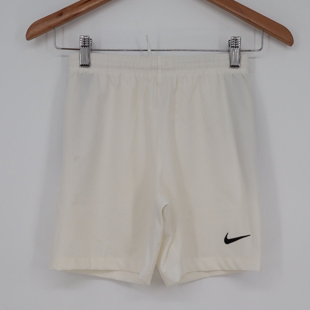 Nike Dri-FIT Mens Small Off White Cream Athletic Training Shorts Black Swoosh