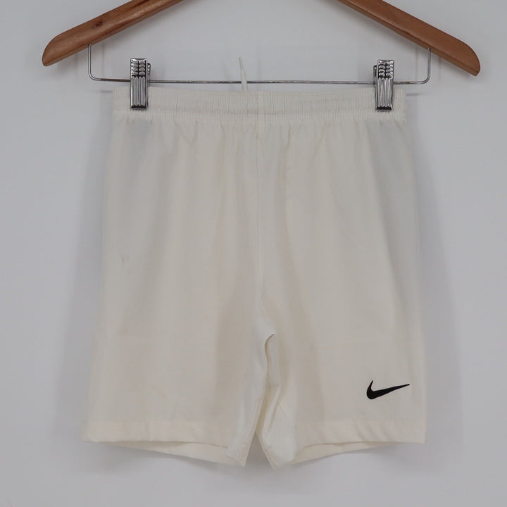 Nike Dri-FIT Mens Small Off White Cream Athletic Training Shorts Black Swoosh