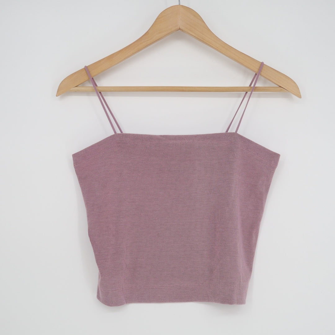 American Eagle Outfitters Camisole Top Womens Large Pink Ribbed Spaghetti Strap