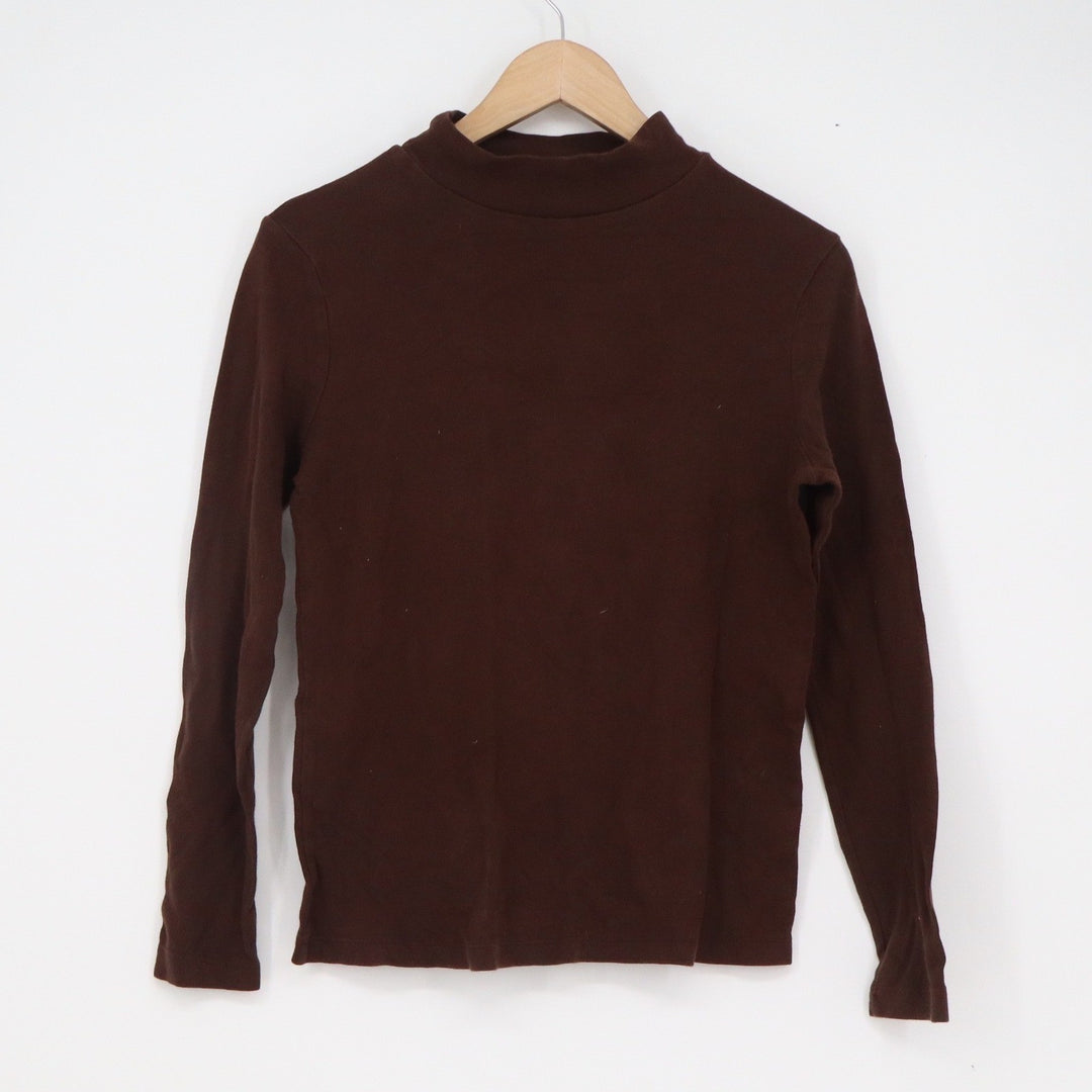 White Stag Womens Mock Neck Long Sleeve Top Warm Fudge Brown Cotton