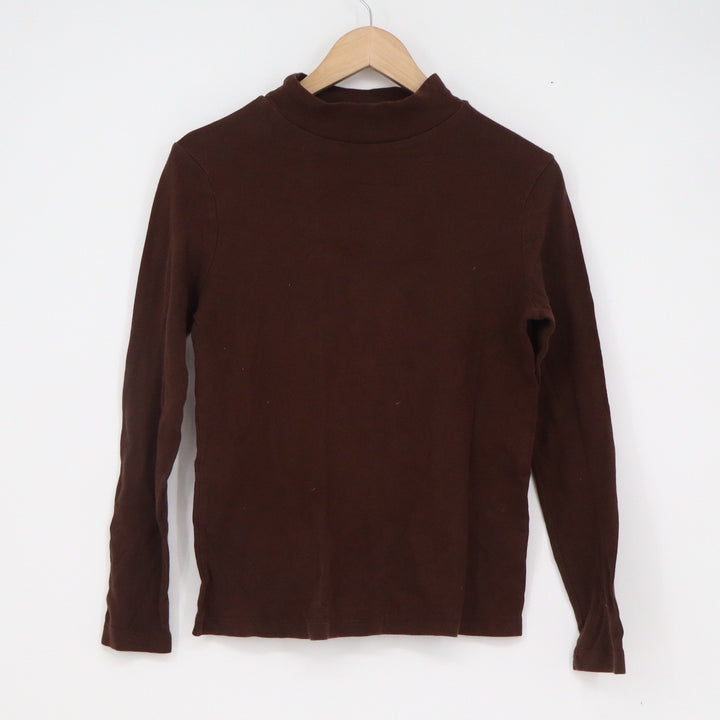 White Stag Womens Mock Neck Long Sleeve Top Warm Fudge Brown Cotton