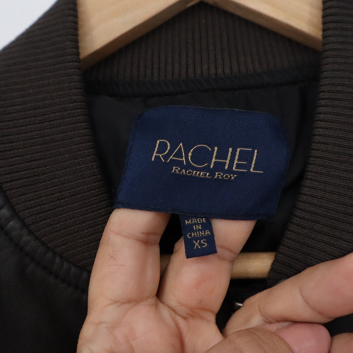 Rachel Rachel Roy Dark Brown Faux Leather Cropped Bomber Jacket XS