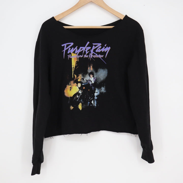 Prince Purple Rain Graphic Cropped Sweatshirt Black Raw Hem Music Movie