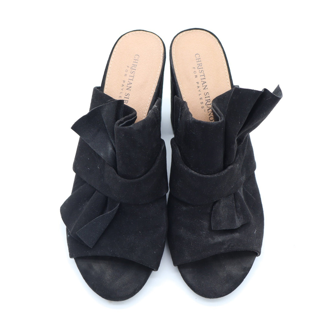 Christian Siriano for Payless Black Faux Suede Bow Mule Block Heels Womens 8.5